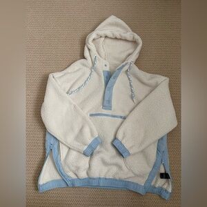 Altar'd State Cream and Blue Frostbite Sherpa Jacket - Oversized - Size Small